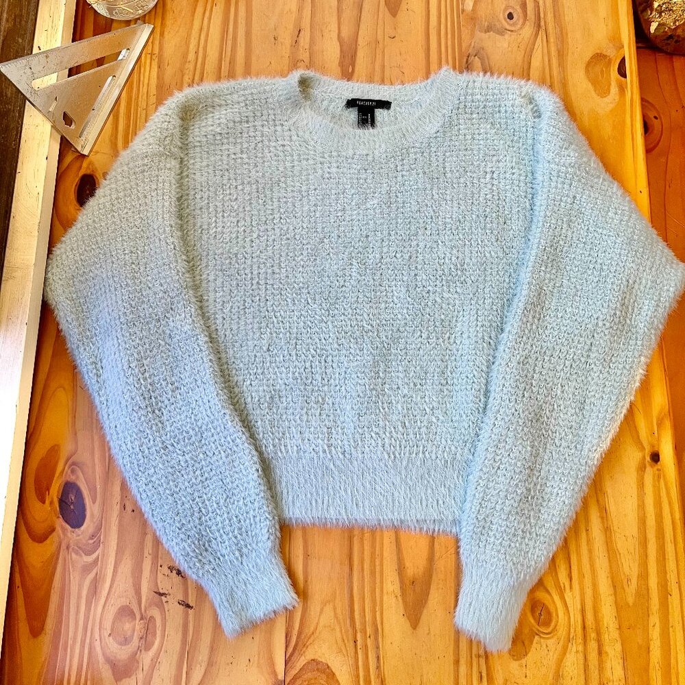 Forever 21 Baby Blue Fuzzy Eyelash Knit Sweater - Medium